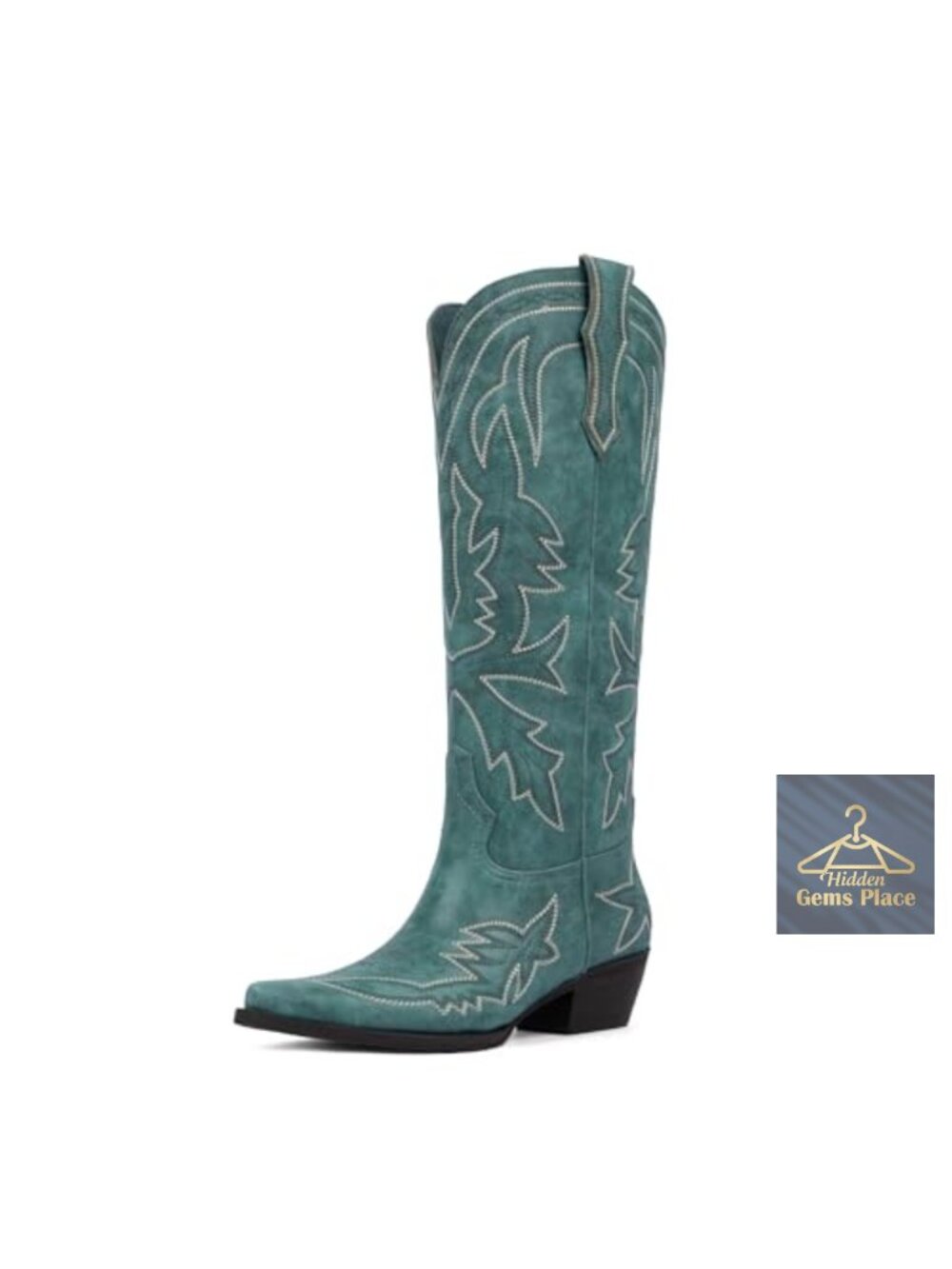 Faux Leather Knee High Cowboy Boots Pointed Toe Block Heel Pull On